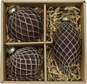 Súprava 3ks vianočných sklenených ozdôb Chic Antique Mocca – Ø 6*13 cm