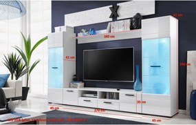 FURNIVAL Switch obývacia stena s osvetlením biela / biely lesk