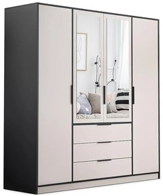 Skriňa Duarte D4 Kašmír / Čierna /Zrkadlo