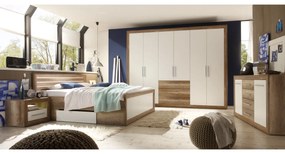 Sconto Posteľ s nočnými stolíkmi DREANO dub canyon/biela, 180x200 cm