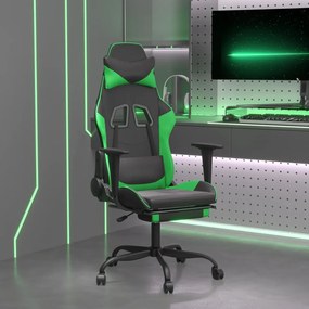 Herná stolička s podnožkou čierna a zelená umelá koža
