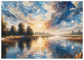 Sklenený obraz - Maľba slnka nad vodou (70x50 cm)