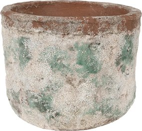 Dekoratívny béžovo-zelený antik terakotový kvetináč Teracci L - Ø 19*15 cm