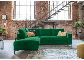 Tmavozelená zamatová rozkladacia rohová pohovka (ľavý roh) Lofty Lilly – Miuform