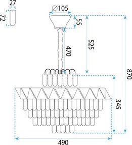 Toolight Toolight, krištáľová závesná lampa Ø50 cm, 6×E14, SWE076-CP, zlatá, OSW-30205