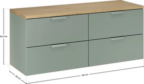 Závěsná skříňka pod umyvadlo Aster Nordic s deskou 120 cm zelená/dub cremona