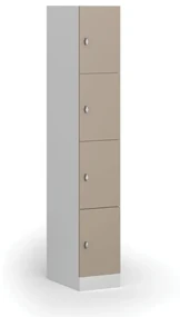 Šatníková skrinka s úložnými boxmi, 4 boxy, 1850 x 300 x 500 mm, otočný zámok, béžové dvere