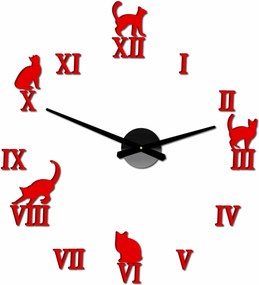 Nalepovacie hodiny na stenu mačky - DIY CAFORD: Čierna Ral 9005 Čierne ručičky 80 cm 3707-33361 12P020 2D CLOCK HEU-