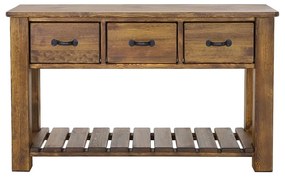 Rustikálny patinovaný drevený konzolový stolík s 3 zásuvkami a poličkou 130x42x780 cm
