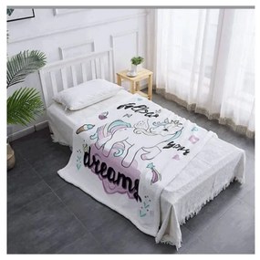 Kondela Obojstranná baránková deka, biela/detský motív jednorožec, 127x152cm, UNIKORN