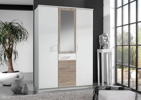 Šatníková skriňa so zrkadlom Click, 135 cm, biela/dub sonoma
