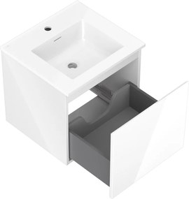 Mexen Orio, kúpeľňová skrinka 50 cm s umývadlom Otis, 1 zásuvka, biela lesklá, 91A10-05047-1-BF00-W18M00