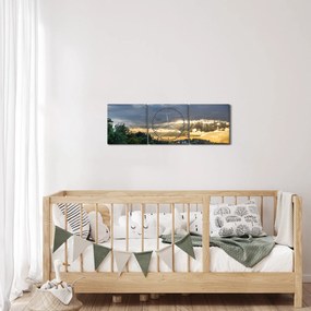 Obraz krajiny s lúčmi (s hodinami) (90x30 cm)