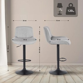 Barová stolička Solon - látka, čierny rám - svetlo šedá