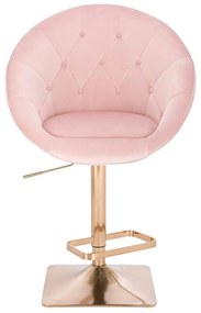 LuxuryForm Barová stolička VERA VELUR na zlatej hranatej základni - svetlo ružová
