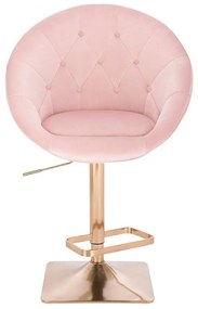 LuxuryForm DESIGN Barová stolička VERA VELUR na zlatej hranatej základni - svetlo ružová