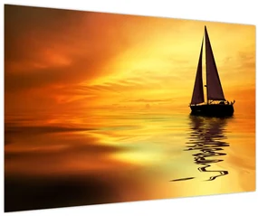 Obraz - Plachetnica pri západe slnka (90x60 cm)
