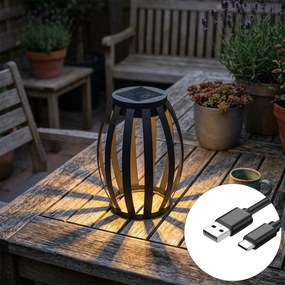 Vonkajšia stolná lampa čierna 3-stupňový stmievač solárny a nabíjateľný - Sheldon