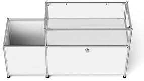 Kovová nízka skrinka »CN3« s výklopným priečinkom a sklenenou doskou, biela