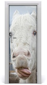 Samolepiace fototapety na dvere Šialený biely kôň 75x205 cm