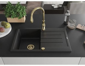 Mexen Bruno, 1-komorový granitový drez 795x495x200 mm a drezová batéria Savita, čierna, 6513-77-672601-50