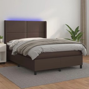 Boxspring posteľ s matracom a LED hnedá 140x190 cm umelá koža 3139322