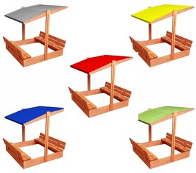 Zatvárateľné pieskovisko s lavičkami a strieškou červenej farby 120 x 120 cm