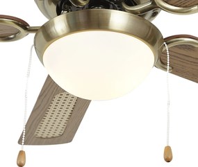 Stropný ventilátor mosadz s drevenou potlačou a ratanom 105 cm s ťahovým spínačom - Mistral Majas