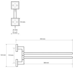 Sapho Sapho, X-SQUARE dvojitý držiak uterákov otočný 420mm, chróm, XQ405