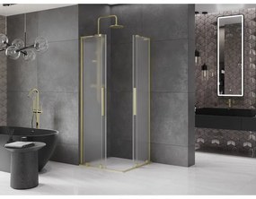 Mexen Velar L Duo, sprchový kút s posuvnými dverami 80 x 80 cm, 8mm sklo námraza, zlatá matná, 871-080-080-02-33-55