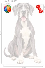 Nemecká doga s loptičkou a kosťou akvarelové textilné nálepky na stenu pre milovníkov dog hárok 29 x 46 cm