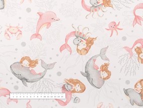 Biante Detské bavlnené posteľné obliečky do postieľky Sandra SA-527 Ružové morské panny s delfínmi a veľrybami na bielom Do postieľky 90x120 a 40x60 cm