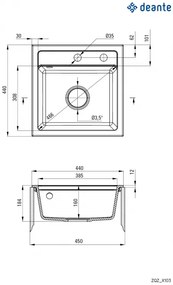 DEANTE ZORBA ZQZ_G103 Jednodrez 440x440x184, granit grafit - Deante