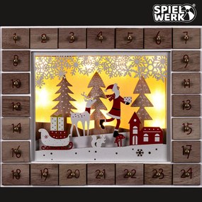 Spielwerk Drevený adventný kalendár SANTA CLAUS s osvetlením, 35x6x27cm, biela/hnedá