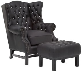 furniture-nabytek.cz - Masívny taburet Chesterfield Kingsfield z pravej kože, čierny – 61×46×43 cm