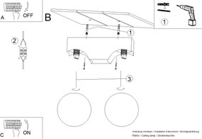 Stropné svietidlo Bulbo, 2x biele sklenené tienidlo, drevo