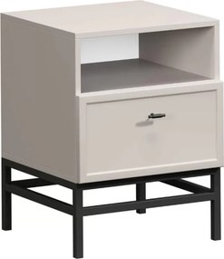 Nočný stolík Lorini so zásuvkou 45 cm - kašmír / čierna T-bar úchytka / kovová podnož