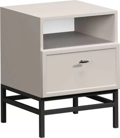 Nočný stolík so zásuvkou Lorini 45 cm - kašmír / čierne úchytky T-bar / rám