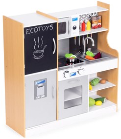 Detská kuchynka so zvukom a LED tabuľou kovové doplnky MDF +3 roky ECOTOYS