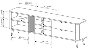 TV skrinka Edrin 195 cm so zásuvkami - dub dunin / čierna