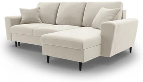 Béžová zamatová rozkladacia/s úložným priestorom rohová pohovka Kyoto – Cosmopolitan Design