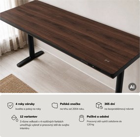 Elektrický písací stôl sit-stand so zásuvkou a bezdrôtovou nabíjačkou Qi čierny/orech, 1600 mm: ELLIS