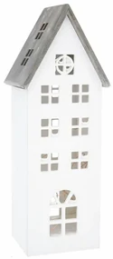 Vianočná drevená LED dekorácia Light house biela, 11,7 x 21 x 9,8 cm