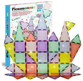 PicassoTiles stavebnica 48 dielikov Magnetické bloky, glitrované