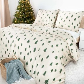Goldea flanelové posteľné obliečky - stromčeky na režnom 200 x 200 a 2ks 70 x 90 cm