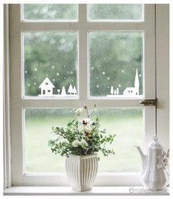 Nálepky na stenu/okno - Vianočná dedinka/domčeky Farba: azúrovo modrá 052
