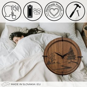 Drevené nástenné hodiny s motívom lesa – moderný dizajn | SENTOP HDF0588-ORECH-WENGE