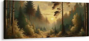 Obraz - Slnko žiariace lesom (120x50 cm)