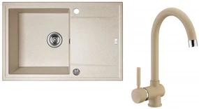 Laveo Megalo, 1-komorový granitový drez 780x500x185 mm + drezová batéria BKZ_468, béžová, LAV-SBEA411T