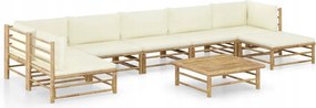 vidaXL 8-dielna záhradná sedacia súprava, krémové podložky, bambus